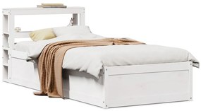 vidaXL Cadru de pat cu tăblie, alb, 75x190 cm, lemn masiv de pin