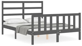 3191883 vidaXL Cadru de pat cu tăblie, dublu, gri, lemn masiv