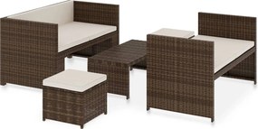 vidaXL Set mobilier de grădină cu perne, 5 piese, maro, poliratan