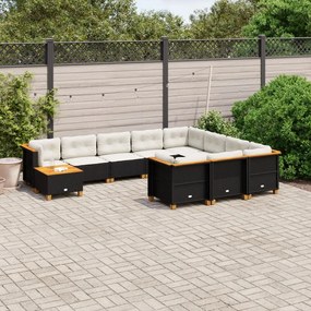vidaXL Set canapele de grădină cu perne, 11 piese, negru, poliratan
