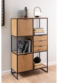 Bibliotecă neagră în decor de stejar 85x141 cm Swindon - Actona