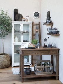 Vitrină shabby chic din lemn cu 4 uși vitrate, finisaj crem antichizat, 4 rafturi, 156×73×33 cm, „Provence"
