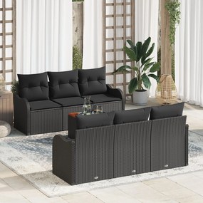 vidaXL Set Canapea de Grădină cu 7 Piese și Pernuțe Negru Ratan Poli Acacia