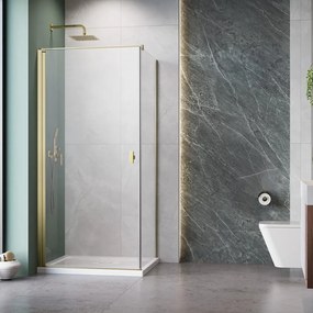Cabina de dus dreptunghiulara cu usa batanta Radaway Nes KDJ I 90x75 cm finisaj auriu periat-transparent stanga