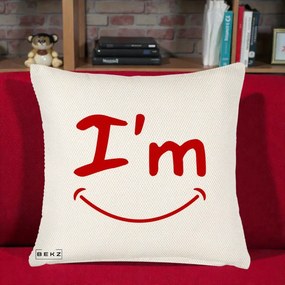 Perna Decorativa I'm Happy Smile, 40x40 cm, Crem Reliefat, Husa Detasabila, Perna Inclusa, BEKZ®