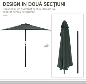 Outsunny Umbrelă Semicirculară Perete Grădină Deschidere Manivela Poliester Gri 269x138x236cm | Aosom Romania