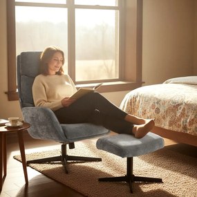 HOMCOM Fotoliu tapițat cu taburet, fotoliu lounge cu spătar înalt, bază metalică, pentru living, dormitor, gri | Aosom Romania