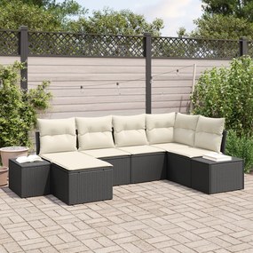 vidaXL Set de canapele pentru grădină 6 pcs negru și crem Rattan poli