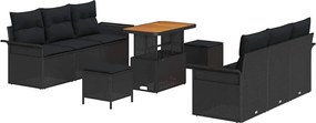 vidaXL Set de canapele pentru grădină cu pernă cu pernă 9 pcs Negru