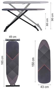 Masa de calcat Premium Harbinger® Alfboard, Pentru fier si statie de calcat, Suprafata de calcare 43X150 cm, Inaltime ajustabila 60-90 cm, Monobloc,
