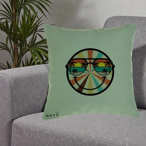 Perna Decorativa Smiley Face Retro Sunset Palmieri, 40x40 cm, Verde, Husa Detasabila, Perna Inclusa, BEKZ®