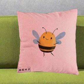 Perna Decorativa Buburuza pe Trifoi cu Patru Foi, 40x40 cm, Roz, Husa Detasabila, Perna Inclusa, BEKZ®