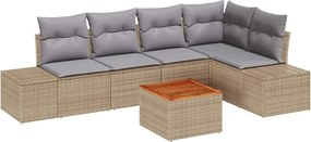 vidaXL Set de canapele pentru grădină cu pernă 6 pcs Bej poliratan