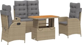 vidaXL Set canapele de grădină, 4 piese, cu perne, bej, poliratan