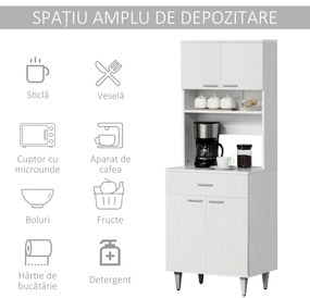 HOMCOM Dulap Mare de Bucătărie Clasic, Design Elegant din Lemn, Finisaj Alb, Spațios și Versatil, Ideal pentru Orice Bucătărie | Aosom Romania