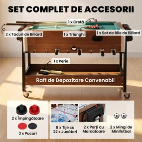 SPORTNOW Masă 3 în 1: Air Hockey, Biliard, Fotbal de masă, Roți blocabile, Poliță | Aosom Romania