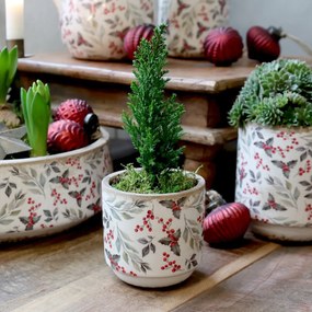 Ghiveci din ceramică cu frunze și fructe de pădure, aspect vintage, H10/D10 cm