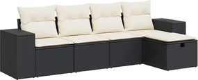vidaXL Set mobilier de grădină cu perne, 5 piese, negru, poliratan