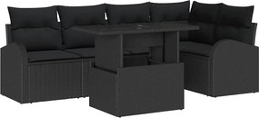vidaXL Set de canapele pentru grădină cu pernă 6 pcs Negru Rattan poli