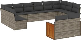 vidaXL Set canapea de grădină cu perne, 12 piese, gri, poliratan