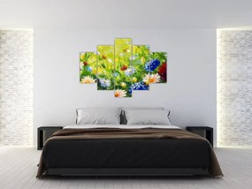Tablou - Pictură în ulei, pajiște înflorită (150x105 cm)