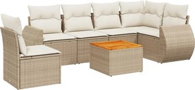 vidaXL Set canapele de grădină, 7 piese, cu perne, bej, poliratan