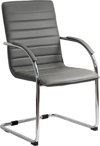 Scaun pentru așteptare gri OFF 835 din piele ecologică și cadru metalic cromat cu brațe