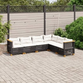 vidaXL Set mobilier de grădină cu perne, 6 piese, negru, poliratan