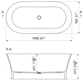 Cada baie freestanding ovala, compozit, 159 x 78 cm, Cast Marble Alcamo 159 x 78 cm