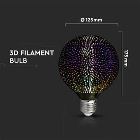 LED filament G125 3D decorativă, E27, 4W, 230V, 3000K