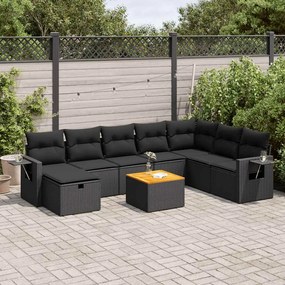 3325828 vidaXL Set mobilier de grădină cu perne, 9 piese, negru, poliratan