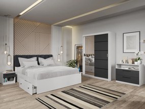 Set mobila dormitor Zeno Alb/Antracit cu oglinda C10