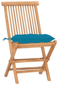 Set mobilier exterior pliabil cu perne, 3 piese, lemn masiv tec Albastru deschis, 3