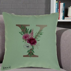 Cadou Personalizat - Perna Personalizata Monograma Rose Gold Litera Y, 40x40 cm, Verde, Husa Detasabila, Perna Inclusa, BEKZ®