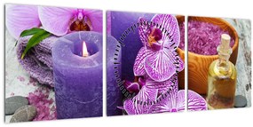 Tablou cu orhidee și lumănări (cu ceas) (90x30 cm)