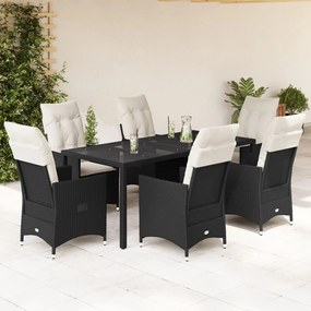 3276697 vidaXL Set mobilier de grădină cu perne, 7 piese, negru, poliratan