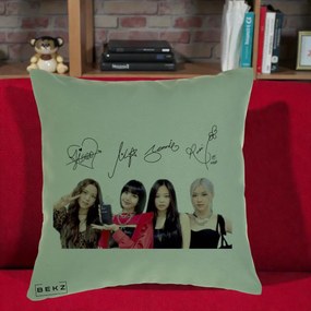 Perna Personalizata K-pop BLACKPINK Semnaturi, 40x40 cm, Verde, Husa Detasabila, Perna Inclusa, BEKZ®