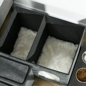 PawHut Casă pentru pisici, cușcă pentru pisici, grotă pentru pisici, 3 trepte pentru animale, 2 boluri de hrănire, 70 x 50 x 51 cm, Gri | Aosom Romania