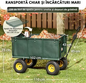 Cărucior de transport HECTOR, max. 550 kg, 110x75x52 cm, verde Gardebruk
