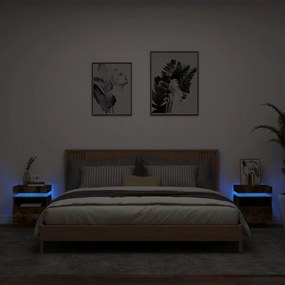 vidaXL Noptiere cu lumini LED, 2 buc., stejar fumuriu, 40x39x48,5 cm