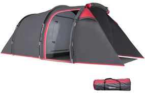 Outsunny Cort pentru Camping 2 Locuri cu Vestibul Mare, Cort Impermeabil Usi cu Fermoar, 426x206x154cm Gri | Aosom Romania