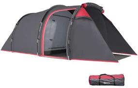 Outsunny Cort pentru Camping 2 Locuri cu Vestibul Mare, Cort Impermeabil Usi cu Fermoar, 426x206x154cm Gri | Aosom Romania