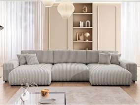 Colțar gri deschis extensibil/cu spațiu de depozitare cu tapițerie din catifea reiată (în formă de "U") Sarina – Ropez