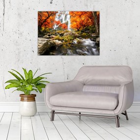 Tablou pe sticlă - Cascade în pădurea portocalie (70x50 cm)