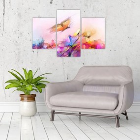 Tablou - Fluture asupra florilor, abstracție (90x60 cm)