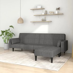 Canapea extensibilă 2 locuri 2 perne/taburet gri deschis textil