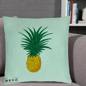 Perna Decorativa Ananas Tropical, 40x40 cm, Verde Menta, Husa Detasabila, Perna Inclusa, BEKZ®