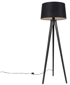 Triplu negru cu abajur din in negru 45 cm - Tripod Classic