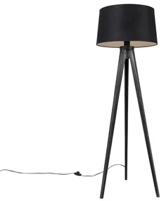 Triplu negru cu abajur din in negru 45 cm - Tripod Classic