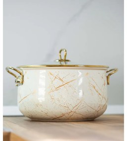 Oala Goldmann GM 8017-26B, 8.5 L, 26x16 cm, Email, Acoperire antiaderenta, Inductie, Auriu/Marmură